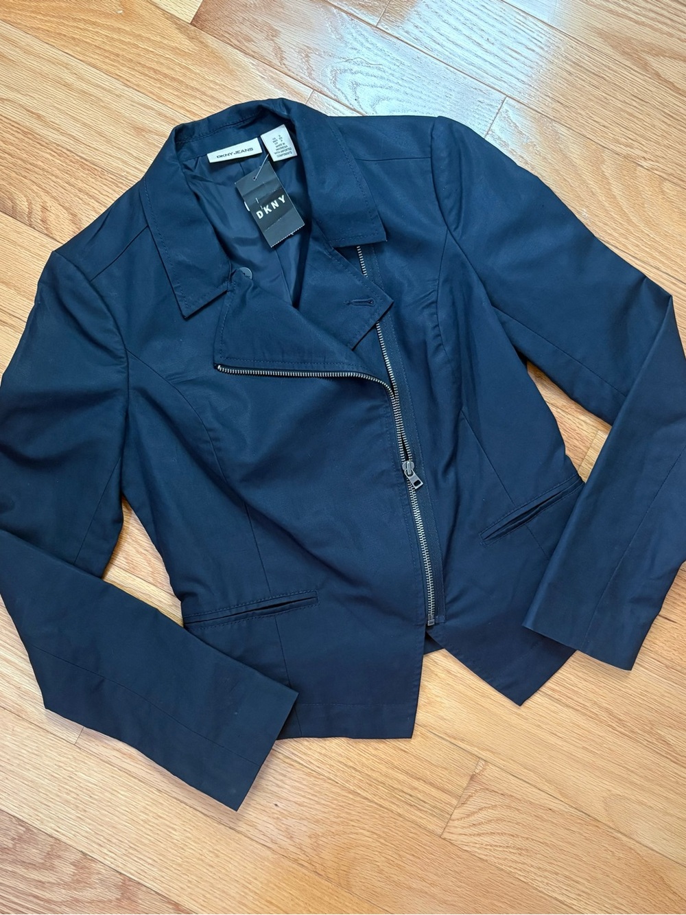 NWT DKNY Women's Dark Navy Asymmetrical Zip Blazer